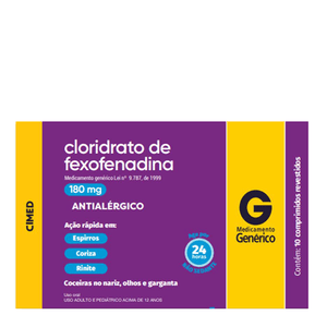 Antialérgico Cloridrato de Fexofenadina 180mg 10 comprimidos