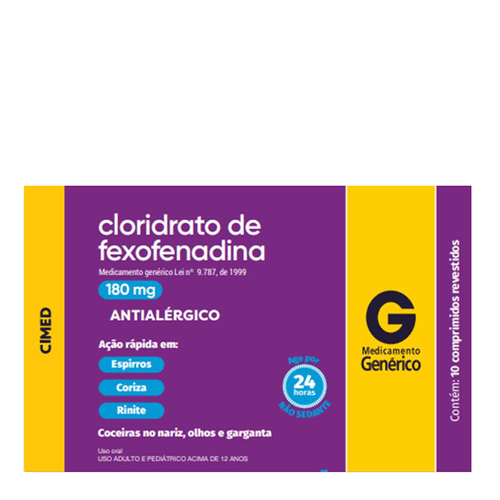 Antialérgico Cloridrato de Fexofenadina 180mg 10 comprimidos